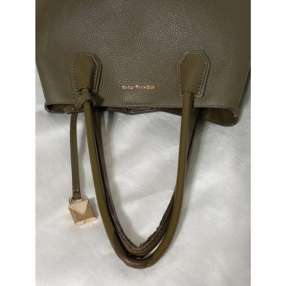 Michael KORS olive green pebble leather Purse Mercer Gallery Tote - Picture 8 of 9